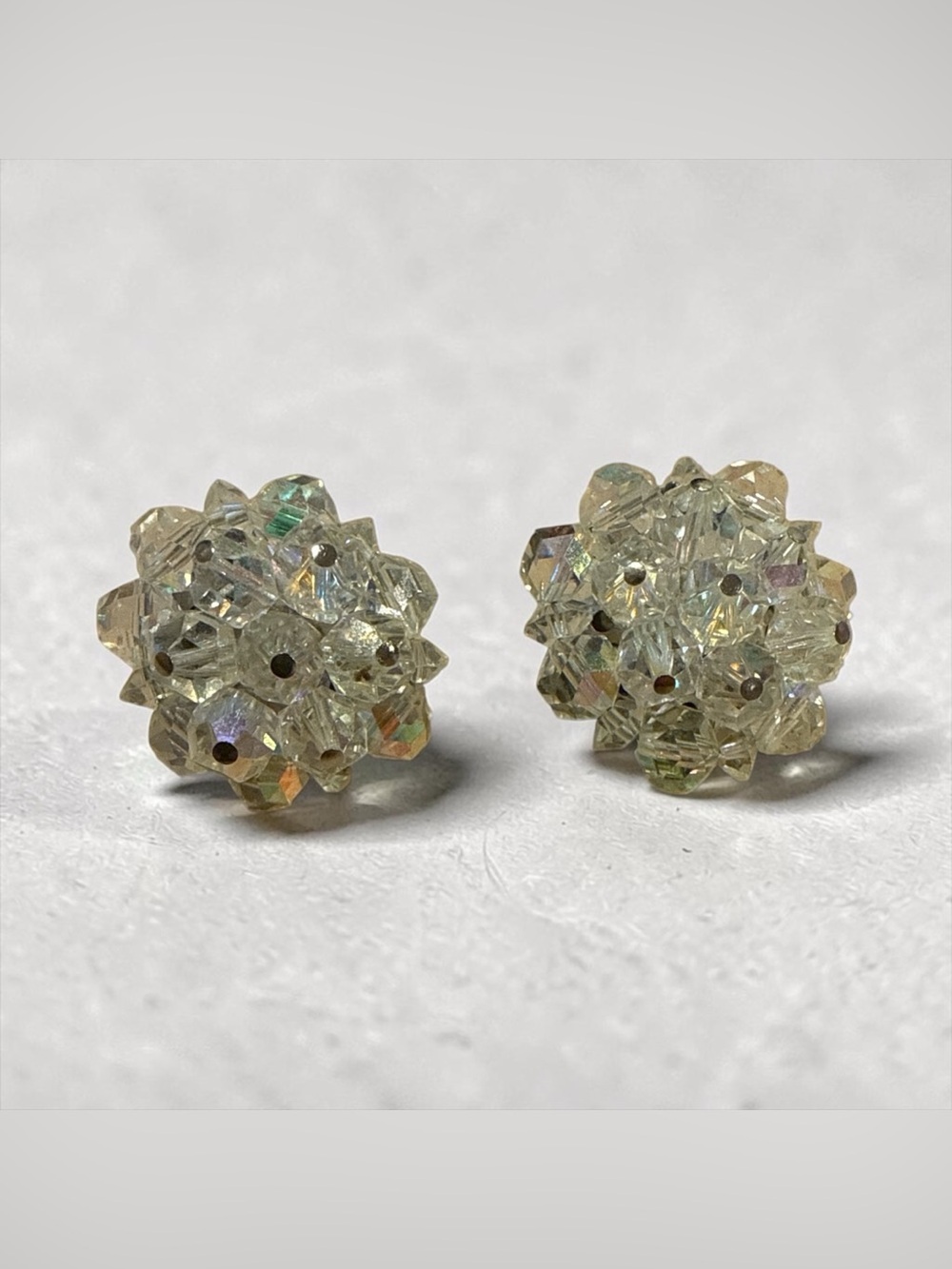 Vintage AB Crystal Cluster Stud Earrings - Clear